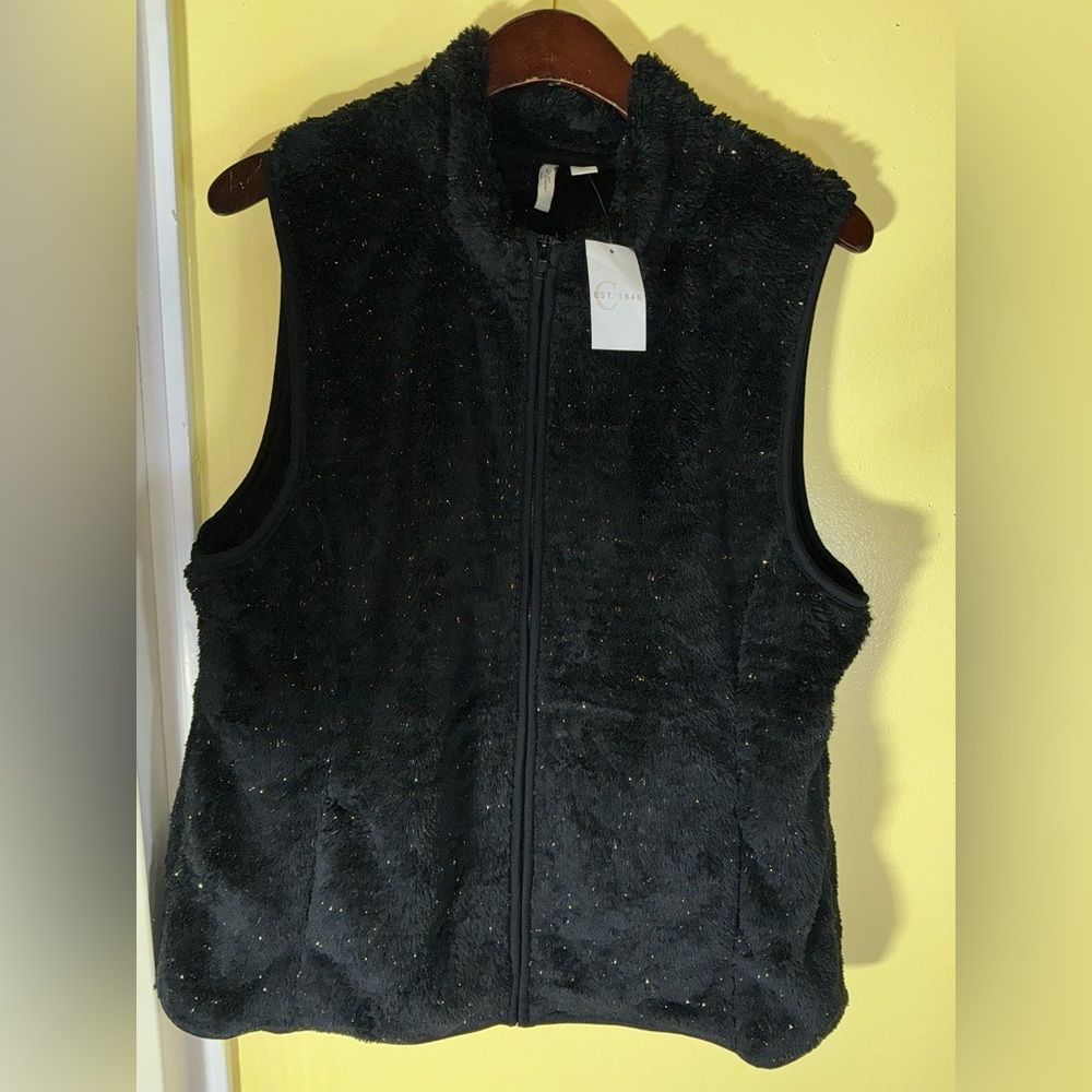 Actine Ladies Vest Black w/Silver Metallic Threads Size XL